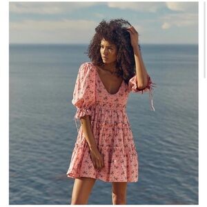 EDDY Julia Puff Sleeve Mini Dress Primrose & Bouquet Floral With Lurex Sz Large